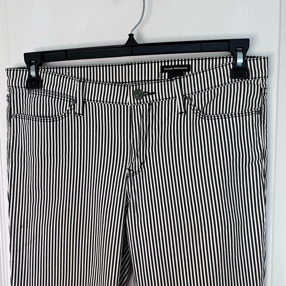 Club Monaco Women’s Stretch White Black Striped Skinny Jeans  Size 8 - Picture 3 of 6